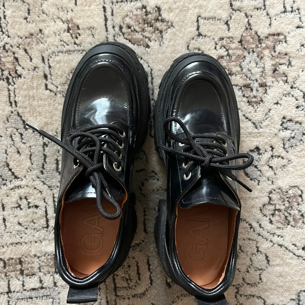 Ganni black leather platform brogues sz 38 - Picture 7 of 7